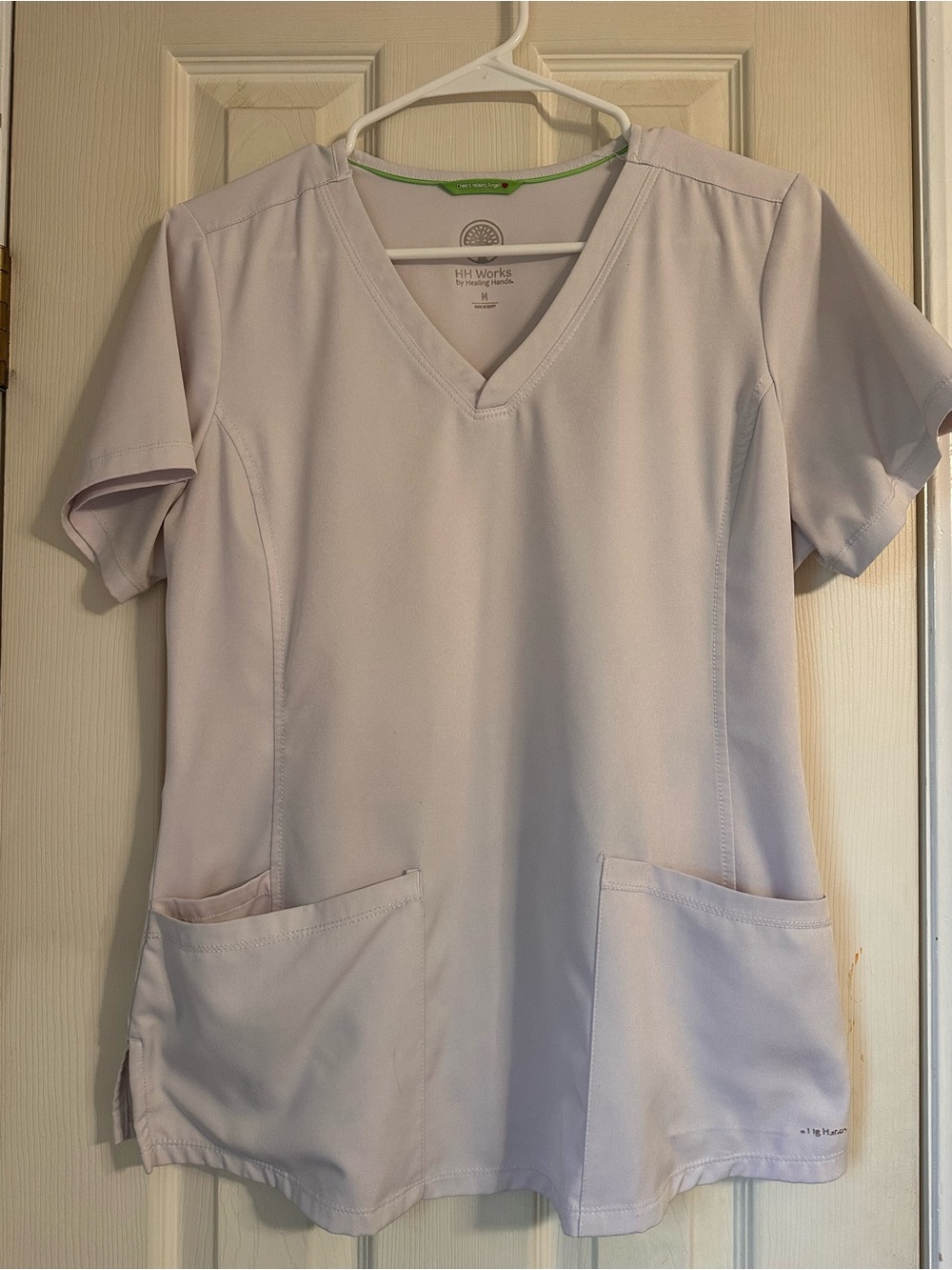 White V-Neck Medical Scrub Top Healing Hands